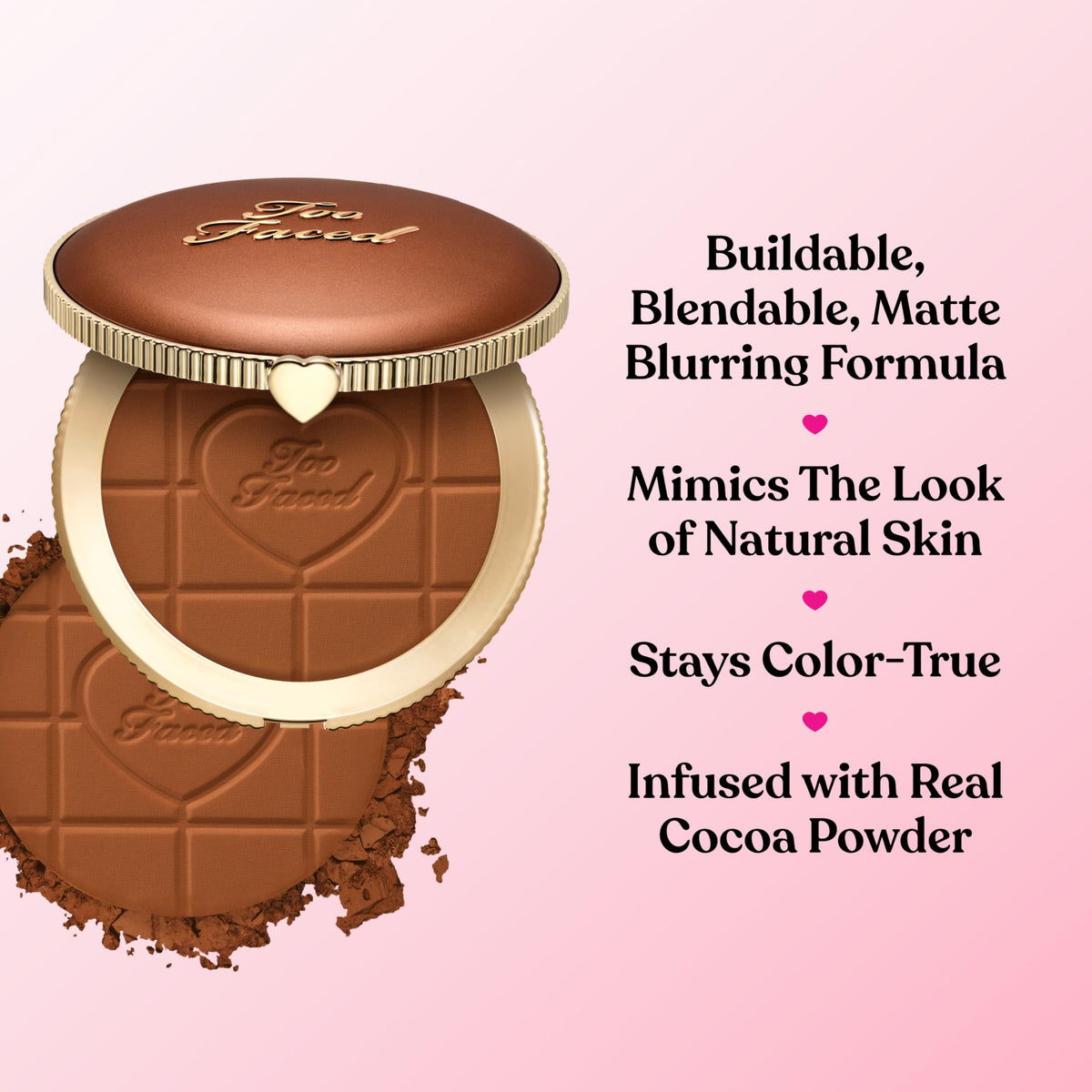Too Faced compact in hand illustrating travel-sized portability benefit