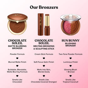 Too Faced bronzer inside a makeup bag for easy on-the-go touch-ups