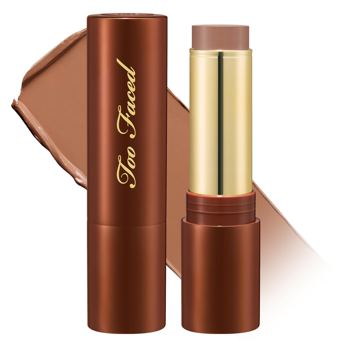 Too Faced Chocolate Soleil stick front view showing compact bronzer and sculpting design for travel
