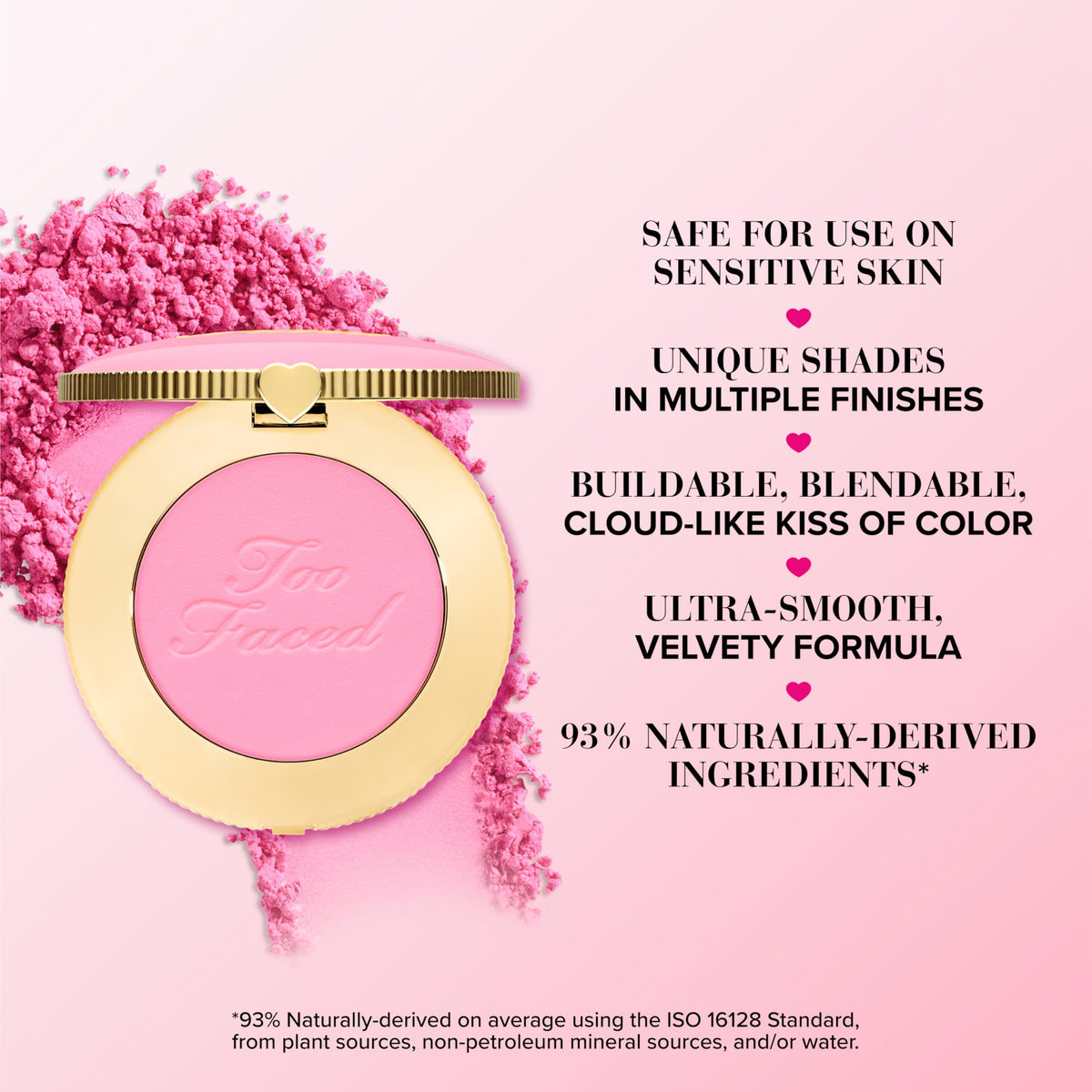 Too Faced texture swatch showing powder’s cushiony feel and buildable pigment benefit