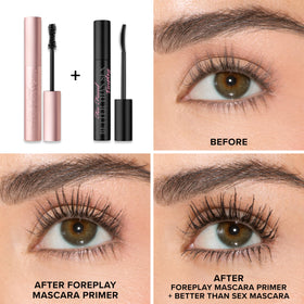 Too Faced Foreplay crescent brush closeup separating lashes for precise application