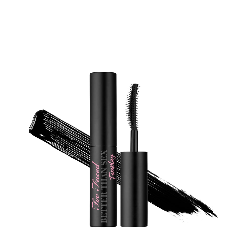 Too Faced Foreplay front packaging showing travel size and black primer benefits