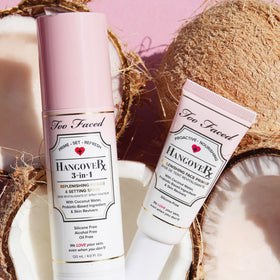 Too Faced hangover bottle in hand showing size and portable convenience
