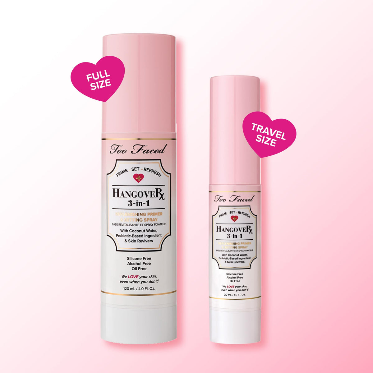 Too Faced spray being applied over makeup to refresh complexion and add dewy finish