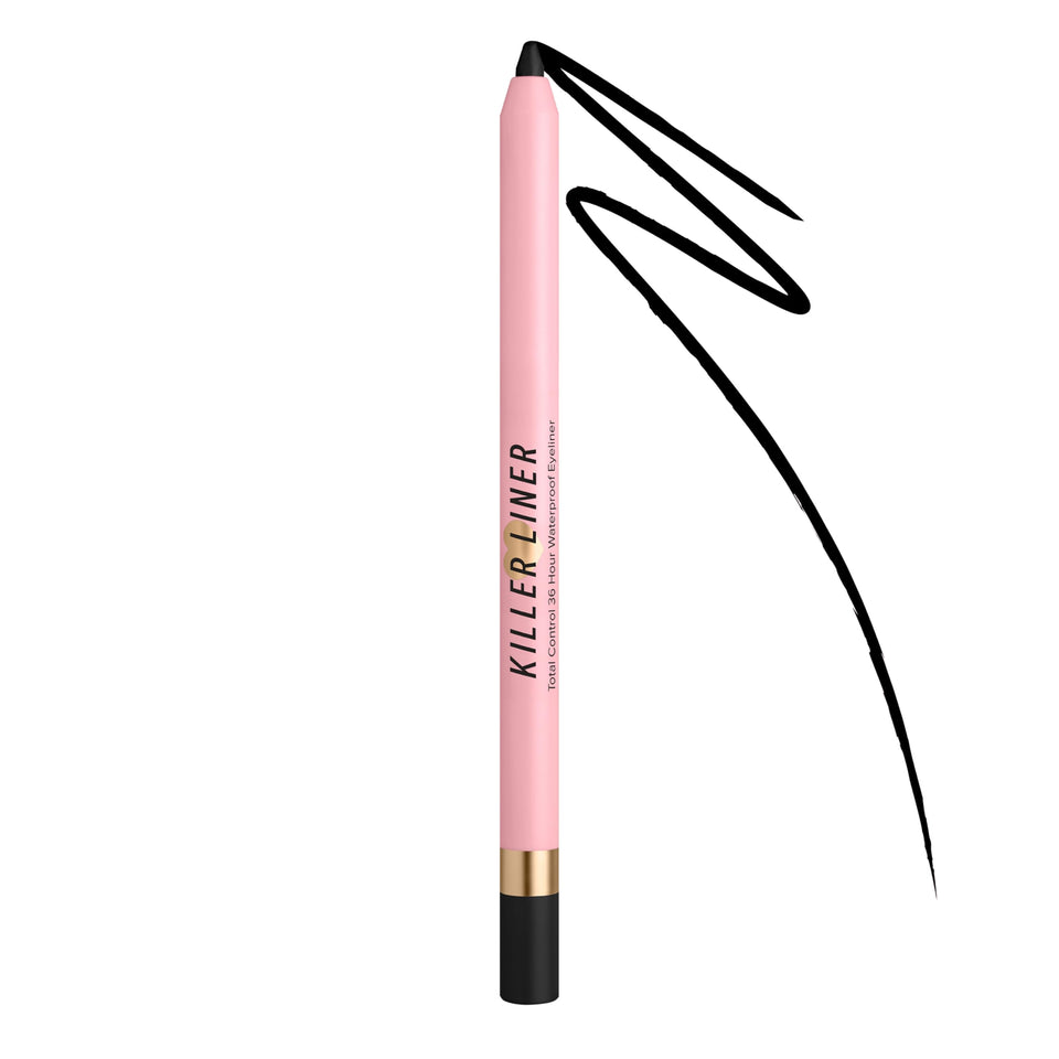 Too Faced pencil front view showing sleek black packaging and clarity