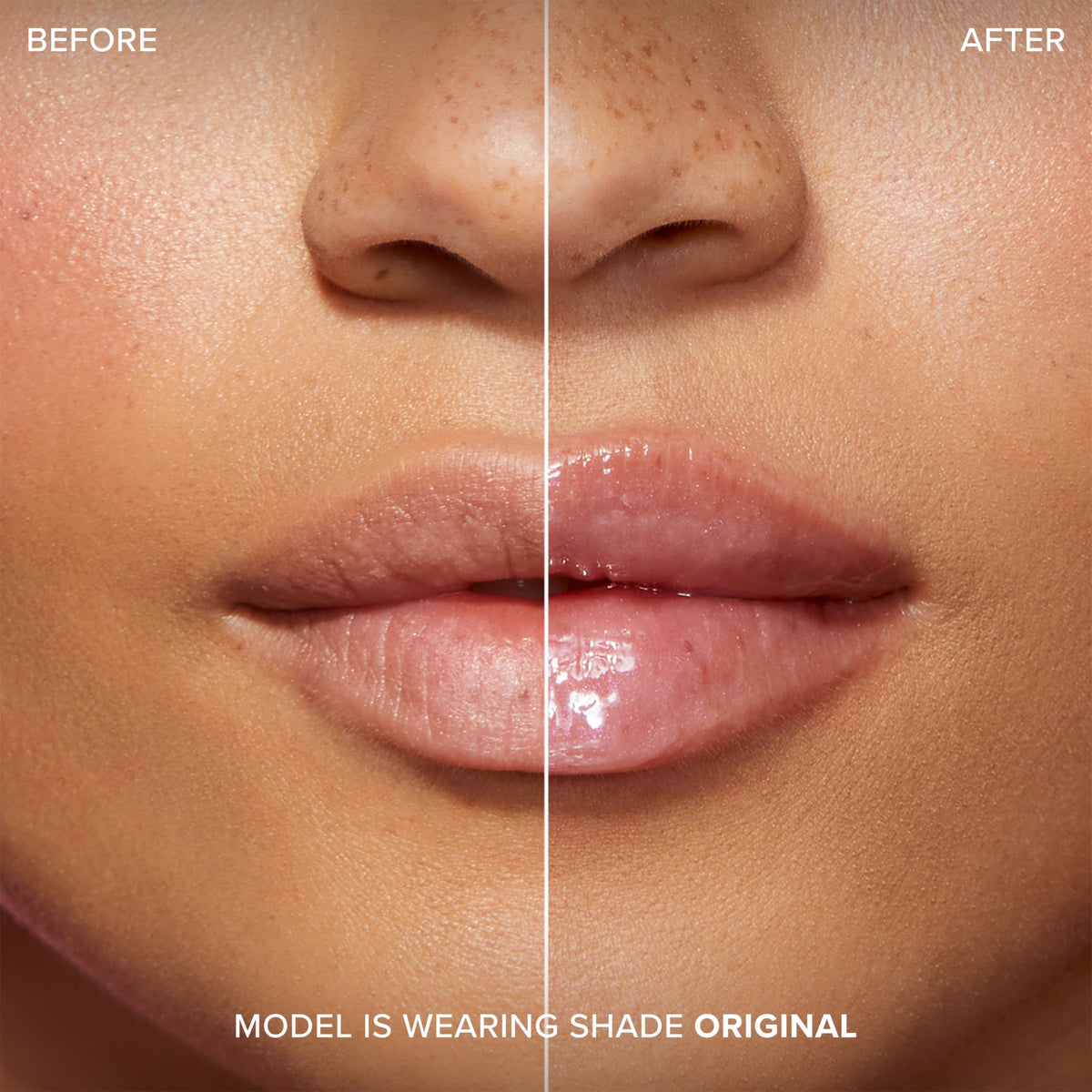 Too Faced gloss layered over lipstick to boost volume and color depth