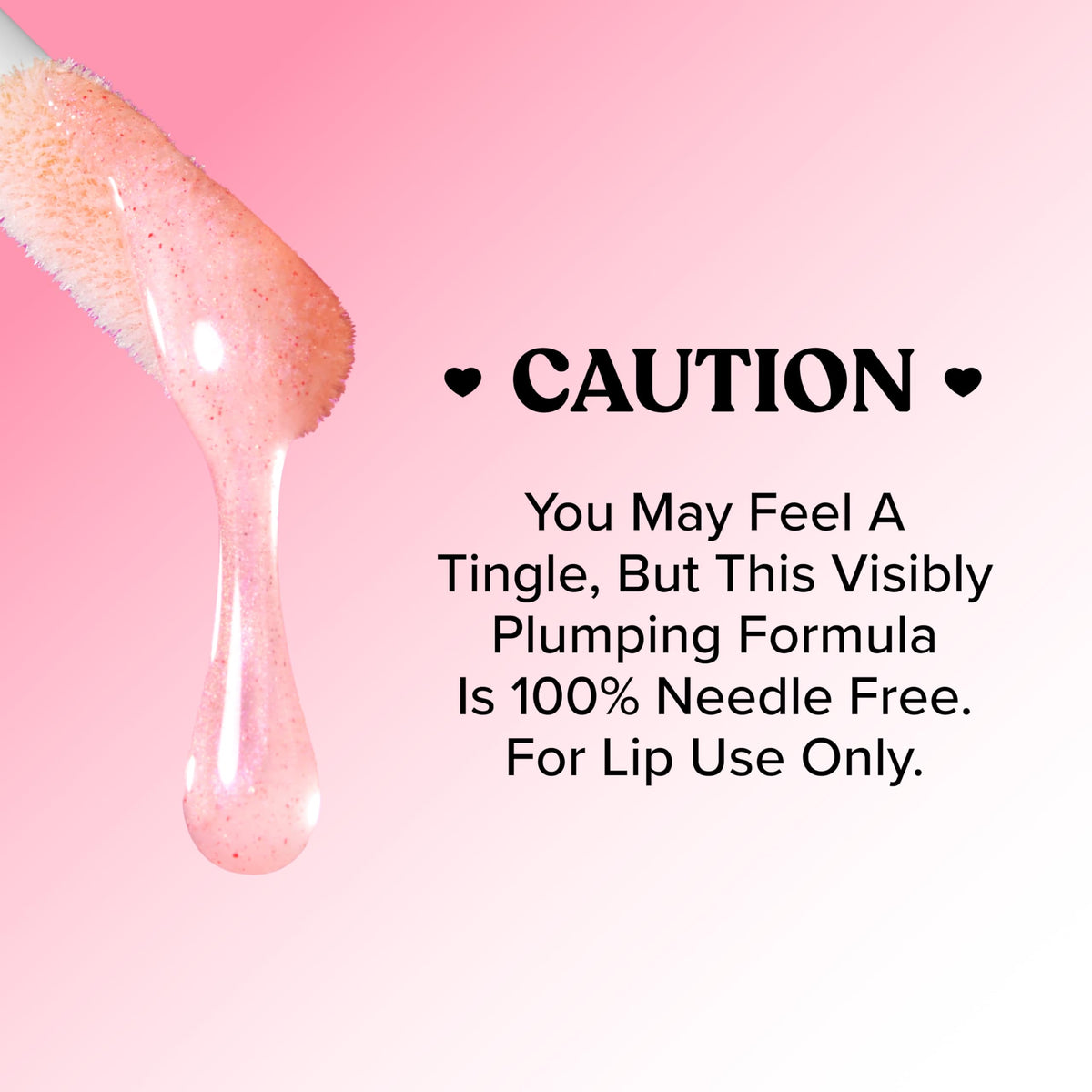 Too Faced swatch on skin showing color payoff and plumping benefit