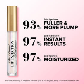 Too Faced texture close-up highlighting glossy, hydrating formula benefit