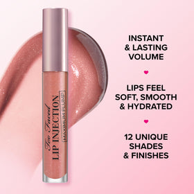 Too Faced gloss texture swipe on skin showing nonsticky shine and hydrating effect