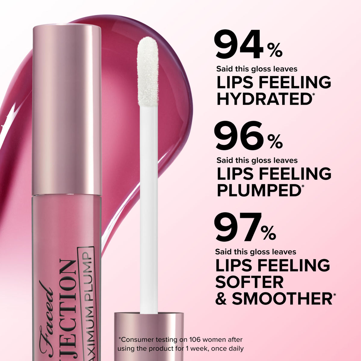 Too Faced tube held in hand to show scale and convenient travel‑size benefit