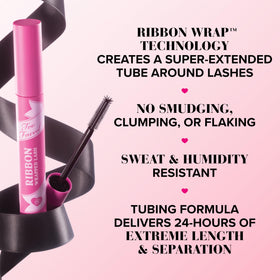 Too Faced mascara formula on wand illustrating smooth tubing texture