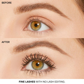 Too Faced open tube with creamy-coated wand showing clump-free finish benefit