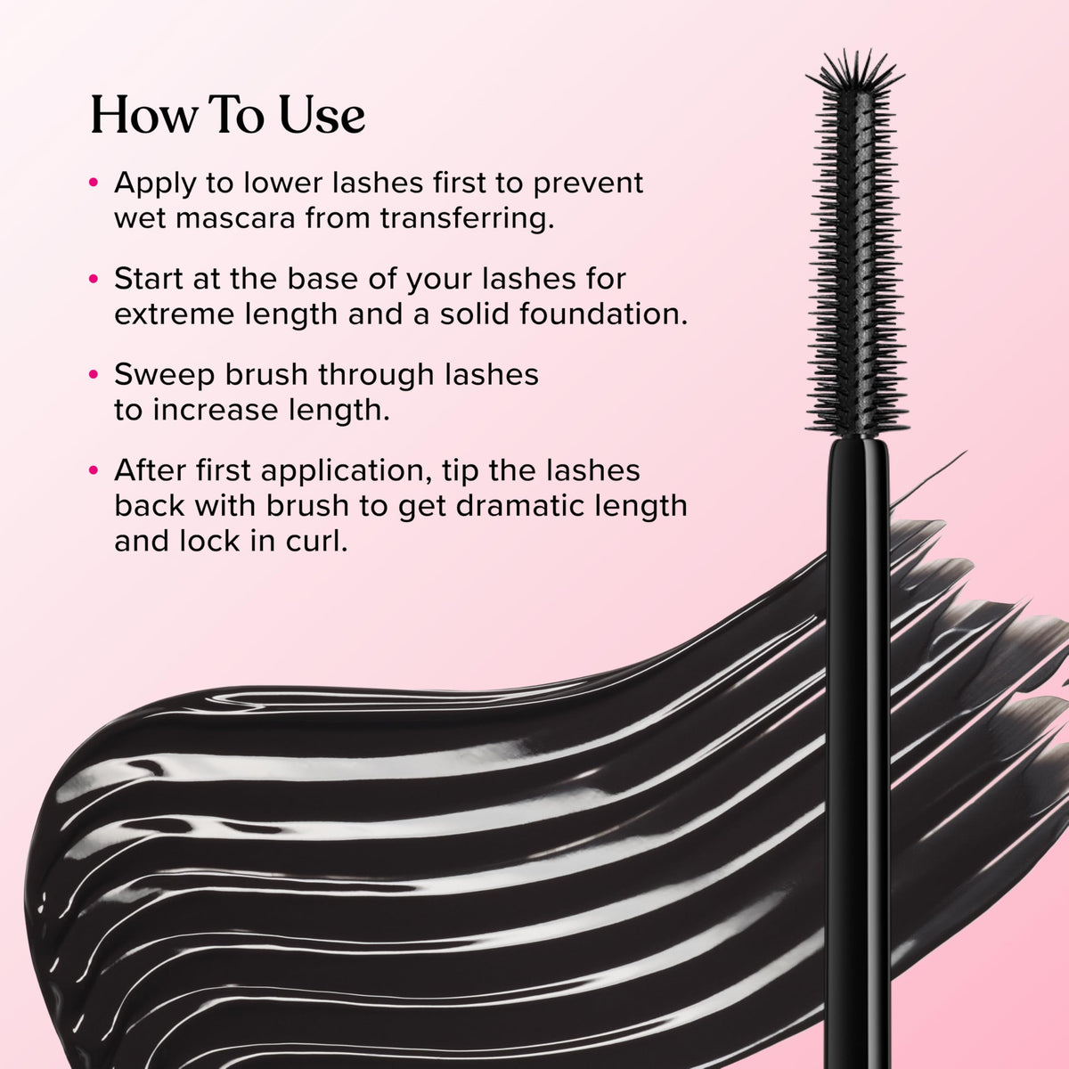Too Faced formula tube texture on lash tip illustrating smudge resistance
