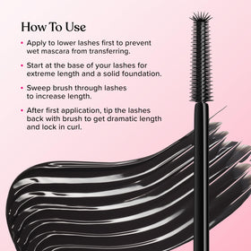 Too Faced formula tube texture on lash tip illustrating smudge resistance