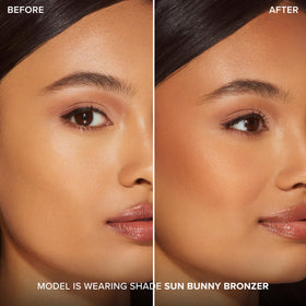 Too Faced bronzer with brush applying product showing easy blending benefit