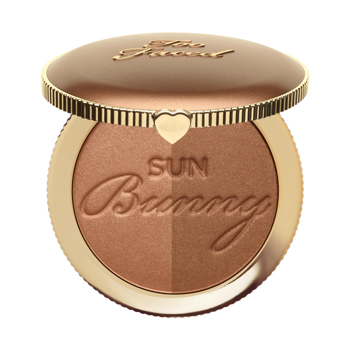 Too Faced Sun Bunny front compact showing dual shades and compact design benefit: easy layering
