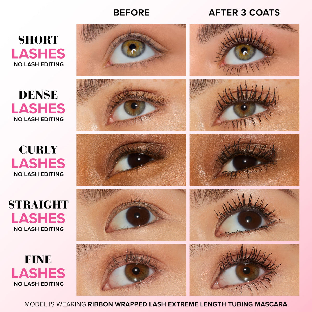 Too Faced lash-extension brush close-up showing precise separation