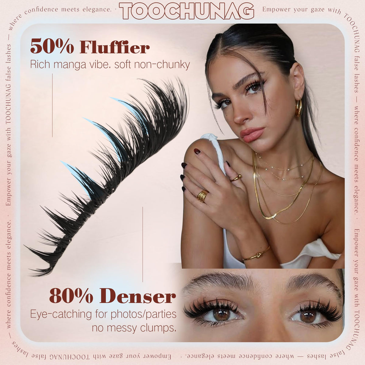 TOOCHUNAG close-up of lash cluster texture showing wispy fibers for natural-looking volume