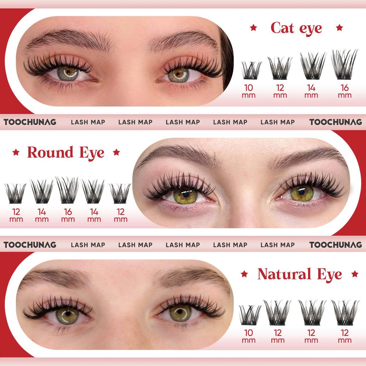 TOOCHUNAG lash clusters applied with tweezers for easy DIY benefit