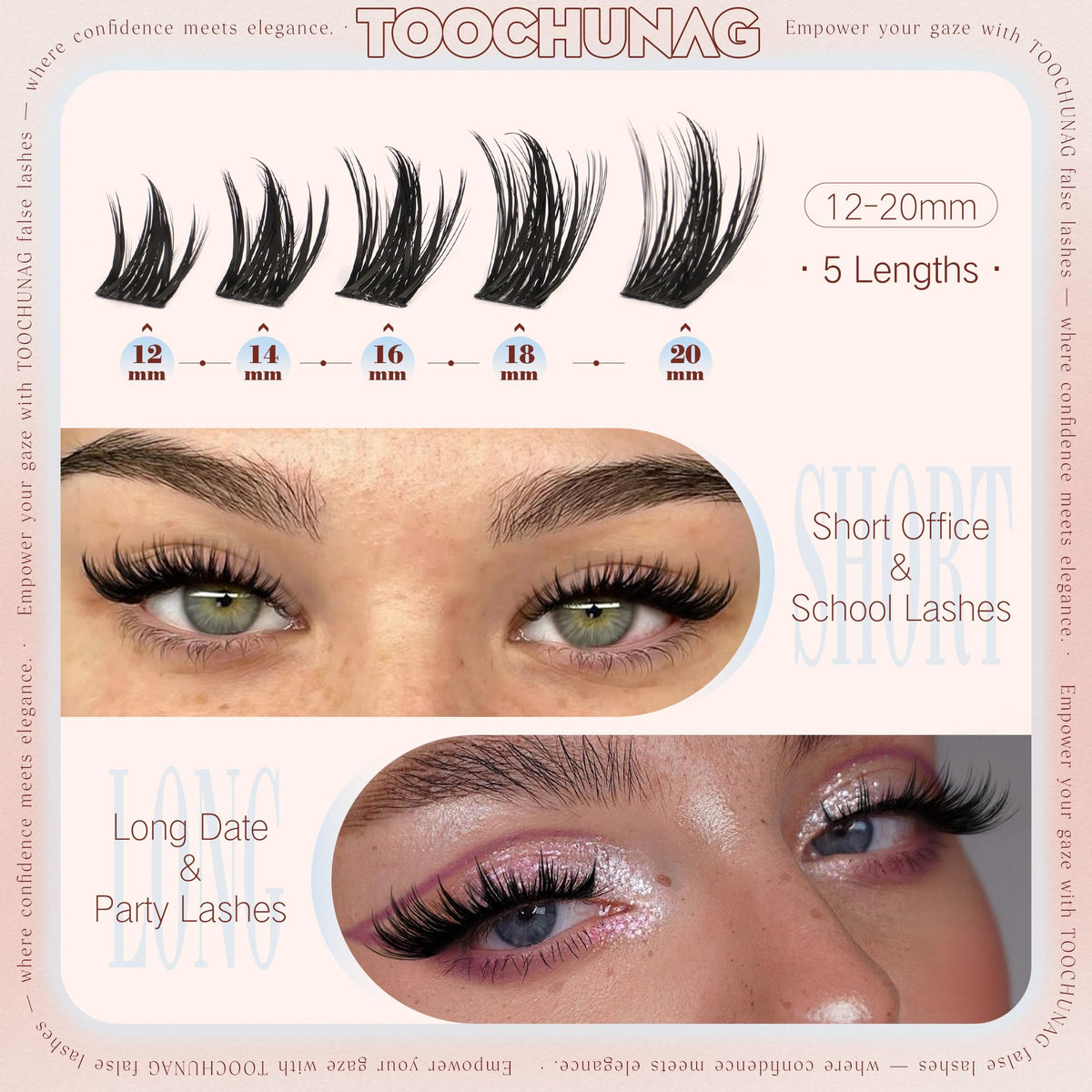 TOOCHUNAG lashes worn in evening makeup emphasizing dramatic manga-inspired eye definition