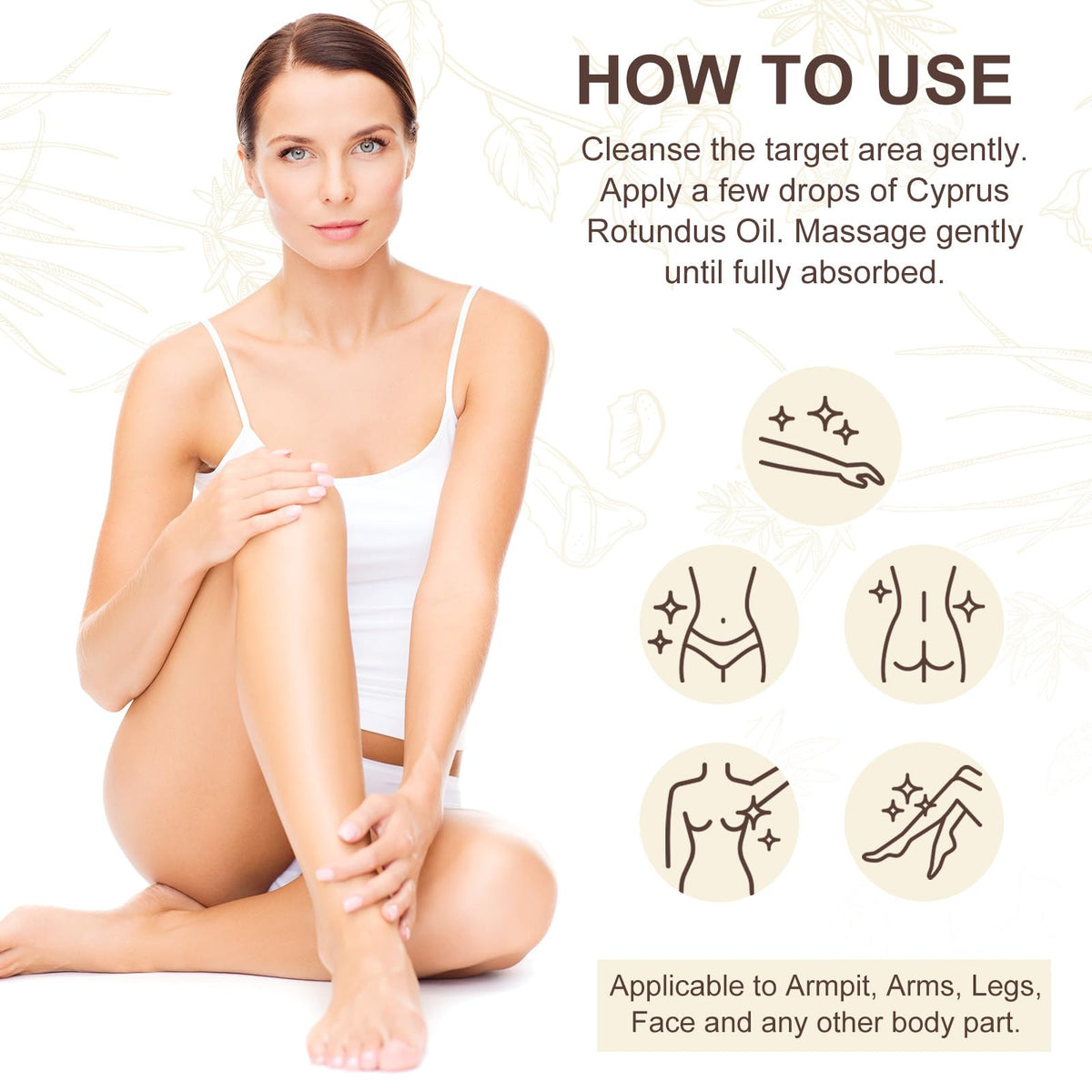 Person massaging Tooffi oil into forearm, soothing post‑hair removal comfort benefit