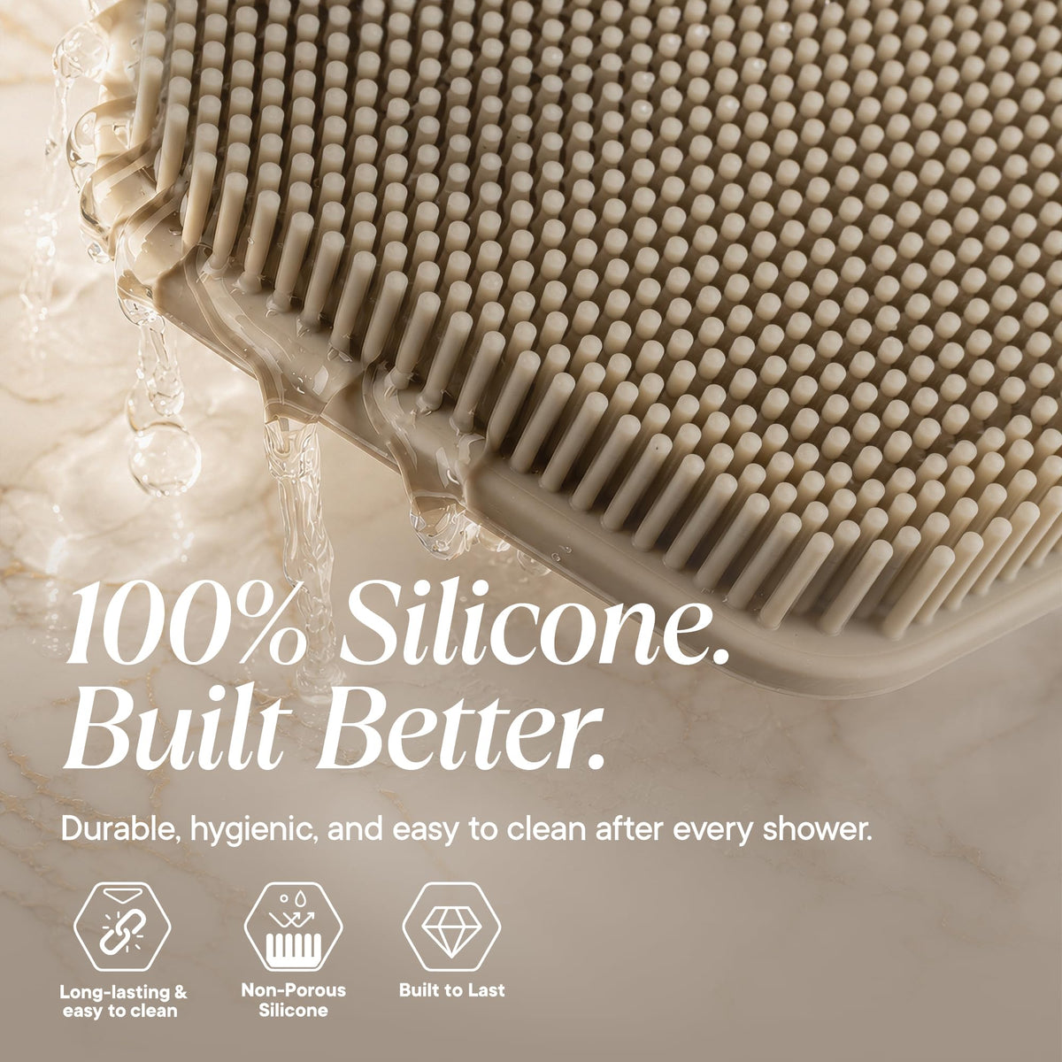 TOOLETRIES lathering silicone bristles with body wash for richer foam benefit