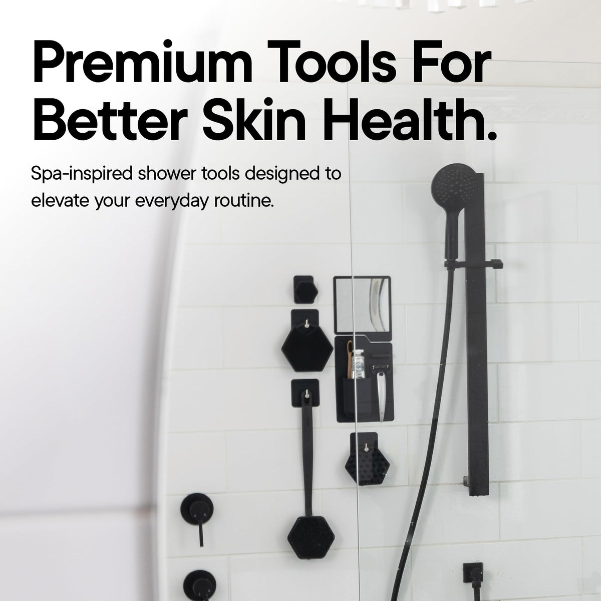 TOOLETRIES on a bathroom shelf showing neat storage and hygienic benefit