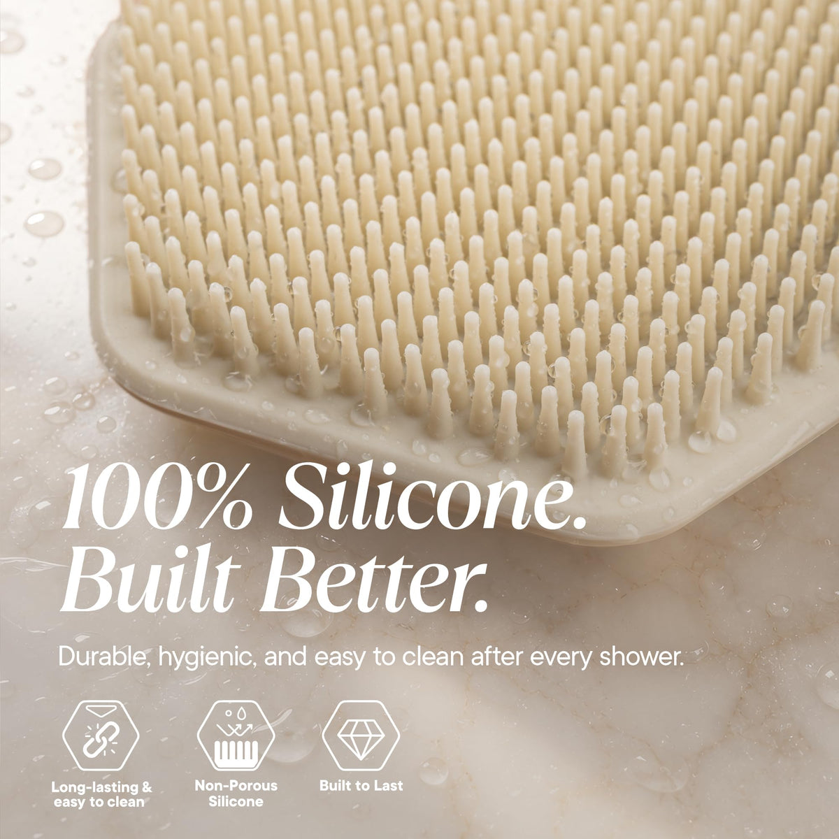 TOOLETRIES drying quickly with water beading on non-porous silicone