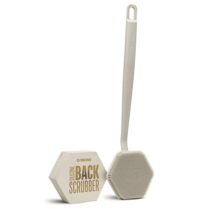 TOOLETRIES front view of silicone back scrubber shows shape and coverage benefit
