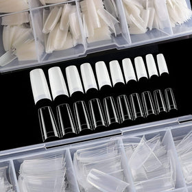 ToouYoun trimmed and filed artificial nails displaying shape options