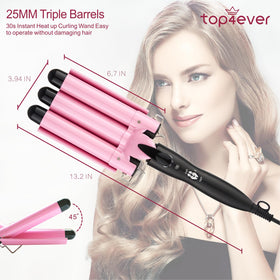 TOP4EVER ceramic barrel close-up showing even heat for frizz control