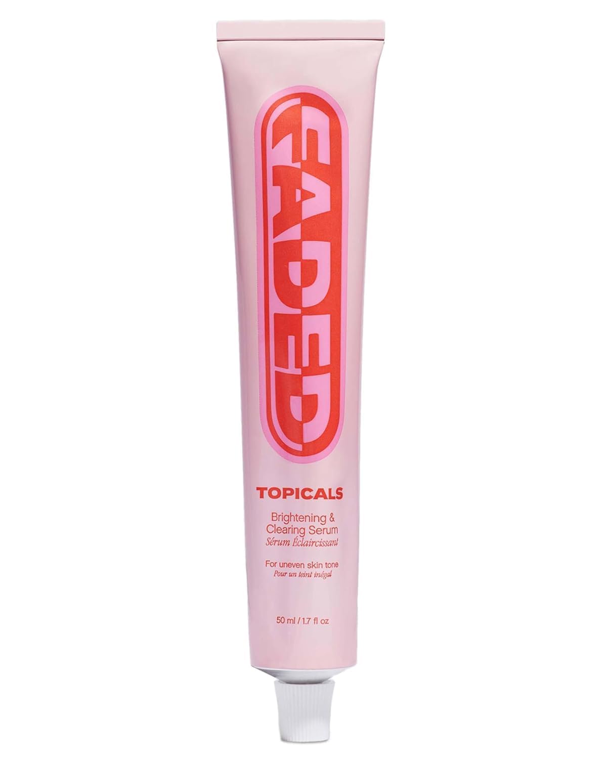 Topicals Faded brightening and clearing serum front packaging showing bottle and label with product benefit