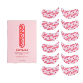 Topicals front packaging showing set of six brightening under eye masks and brand name