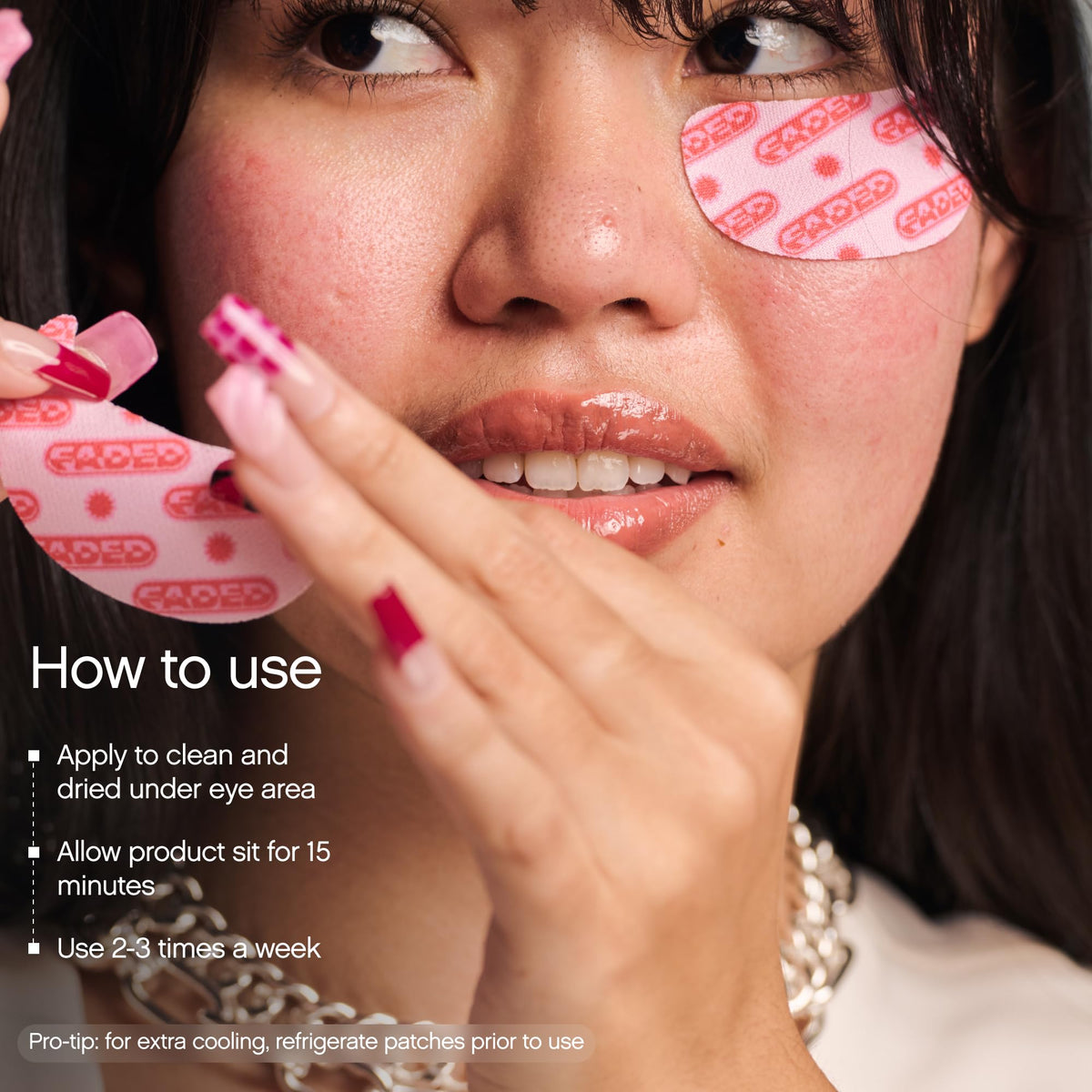 Topicals patch applied under eye demonstrating comfortable fit and immediate cooling