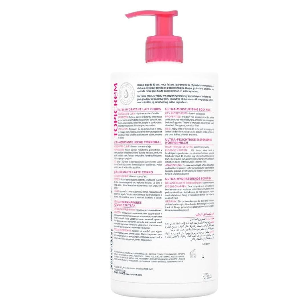 Topicrem creamy milk texture closeup demonstrating fast absorption benefit