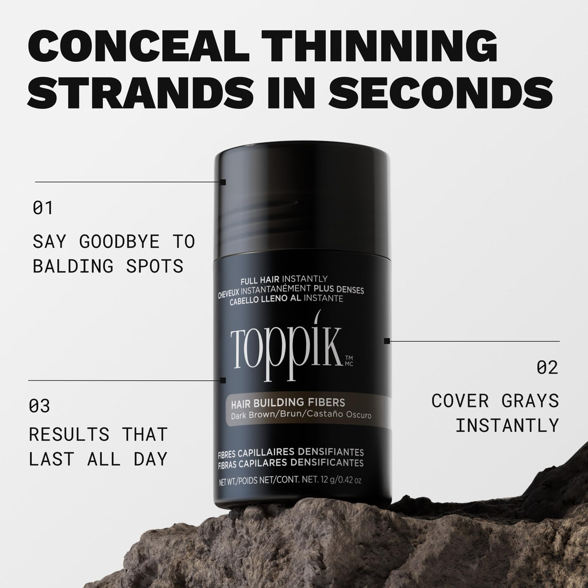 Toppik open cap dispenser demonstrating controlled application for precision