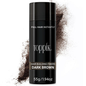 TOPPIK front packaging showing dark brown fibers and label benefits
