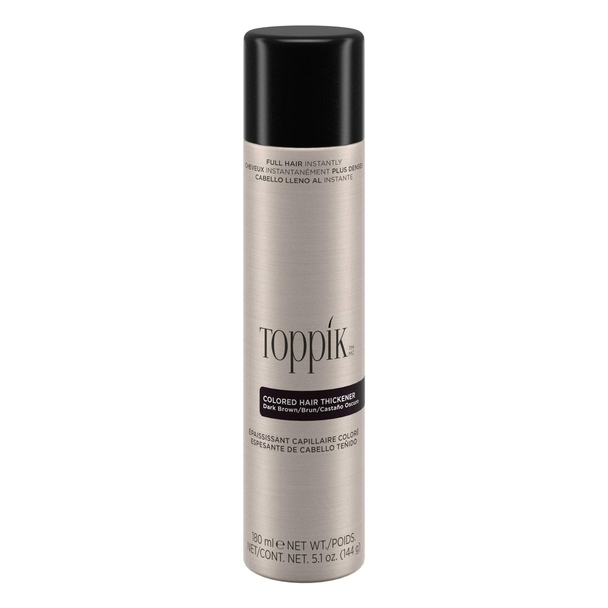 TOPPIK front packaging of dark brown spray for instant thicker-looking hair
