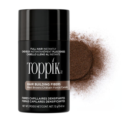 TOPPIK front packaging showing medium brown fiber container and benefit