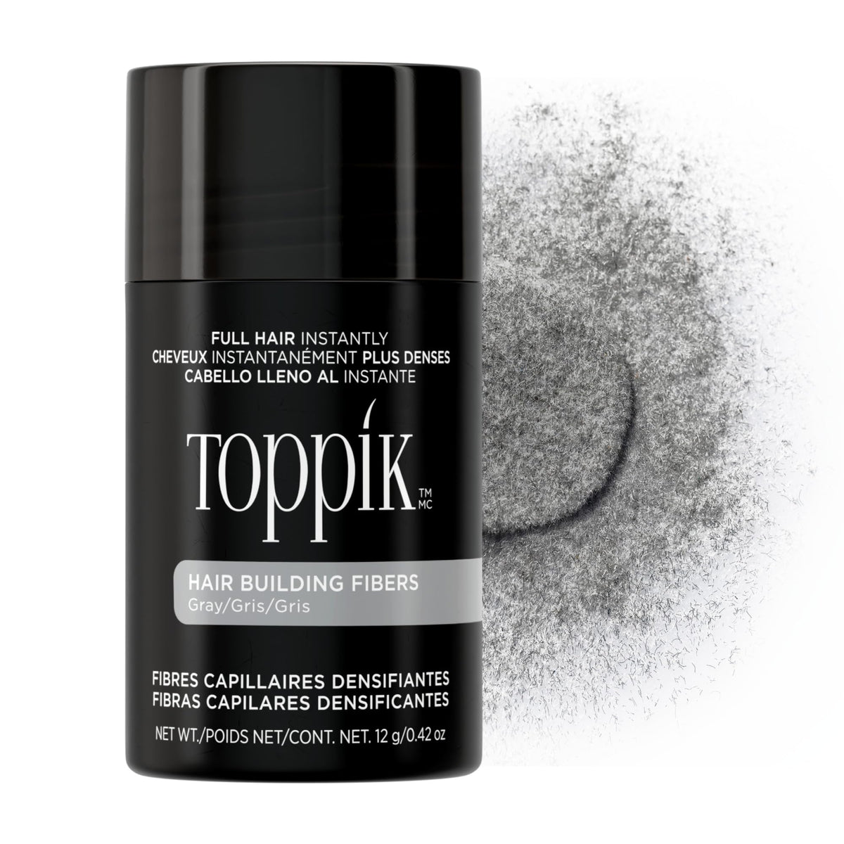 TOPPIK gray front packaging showing 12g jar and label benefit