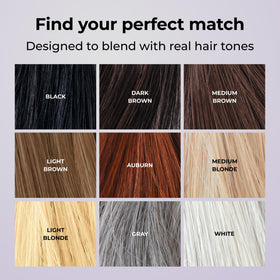 Gray fiber swatch on a single hair strand showing blend and seamless match