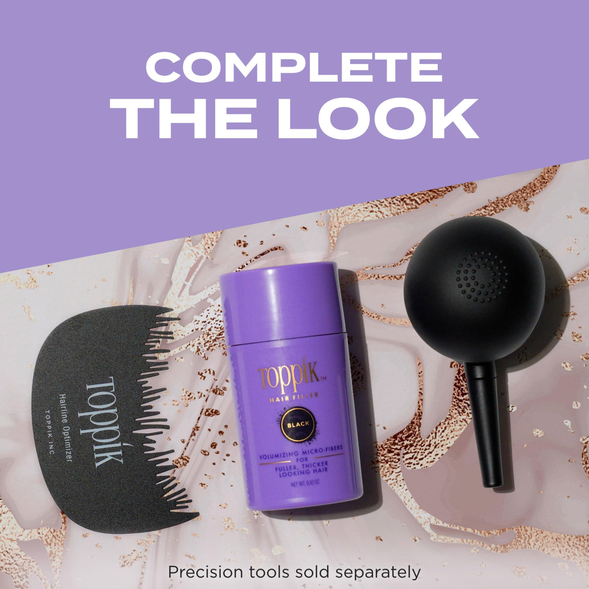 clear product label and ingredients on TOPPIK jar highlighting keratin protein