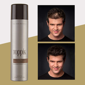 TOPPIK product texture close-up showing fine pigment spray particles