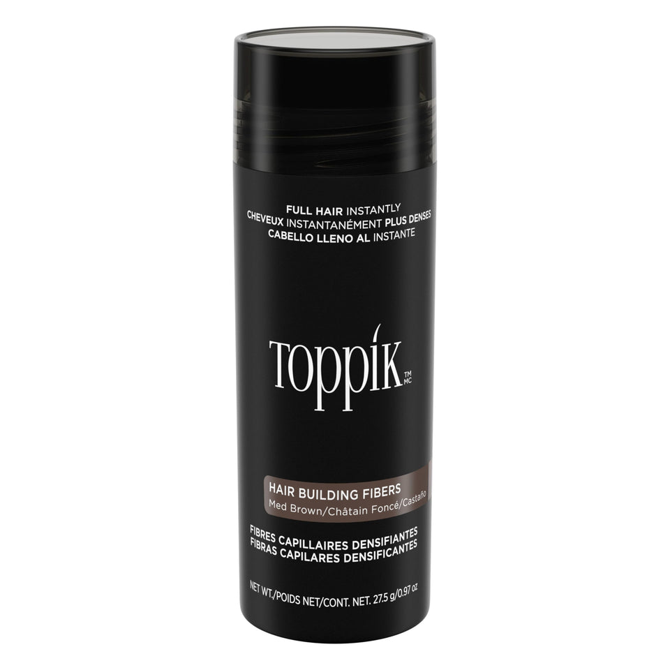 Toppik medium brown front packaging showing product label and size benefit