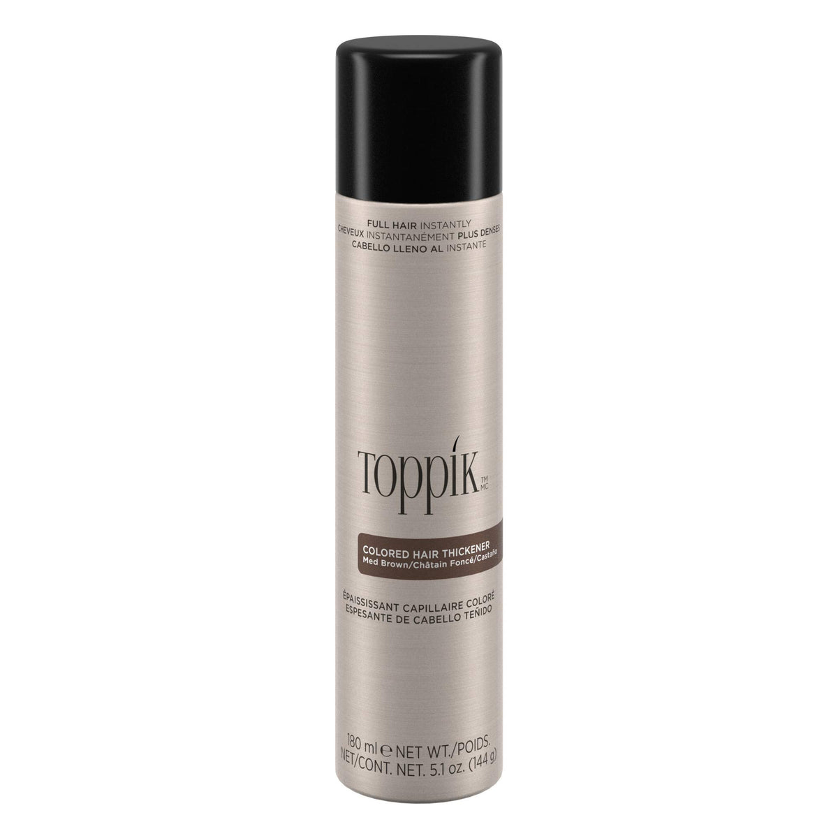 TOPPIK medium brown front packaging and product benefit instant coverage