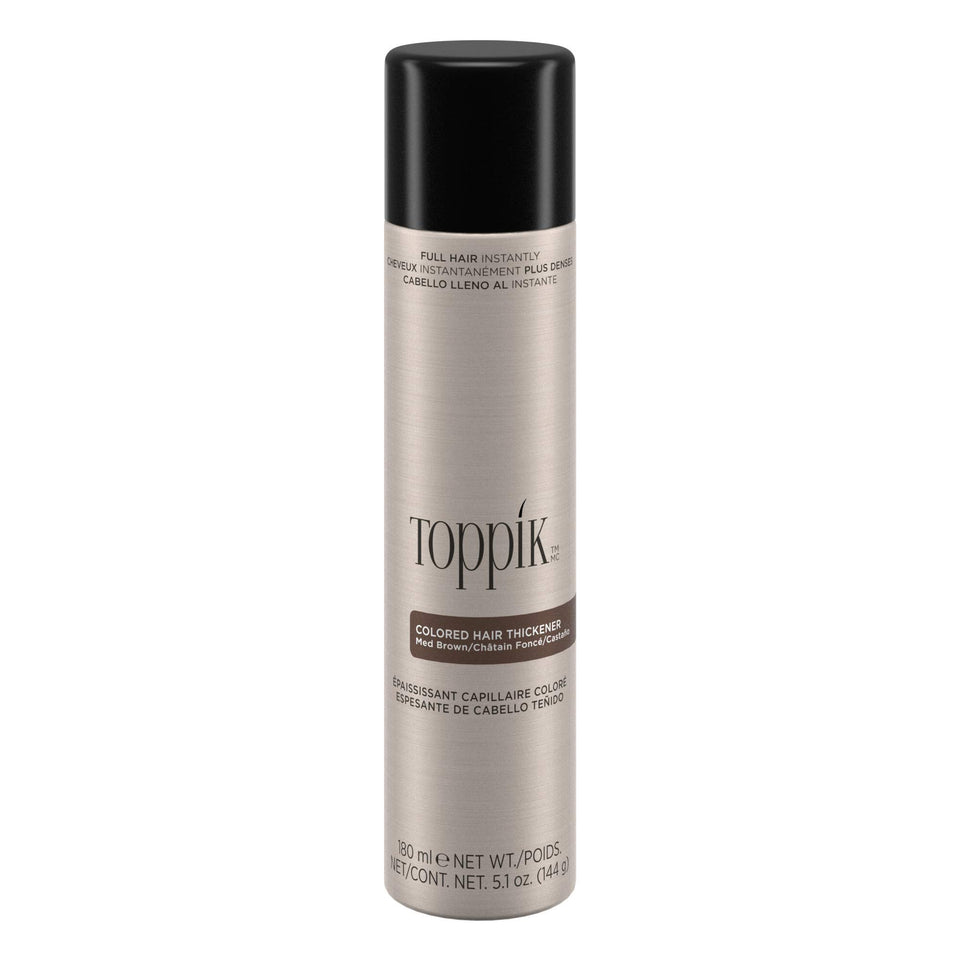 TOPPIK medium brown front packaging and product benefit instant coverage