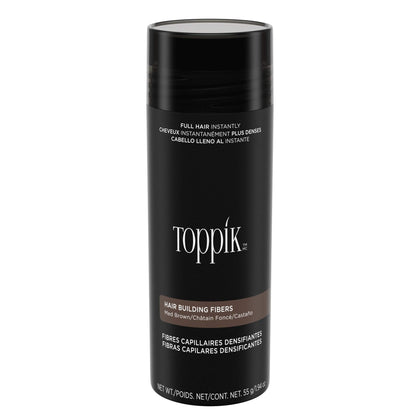 Toppik medium brown shaker front showing product benefit of instant fullness