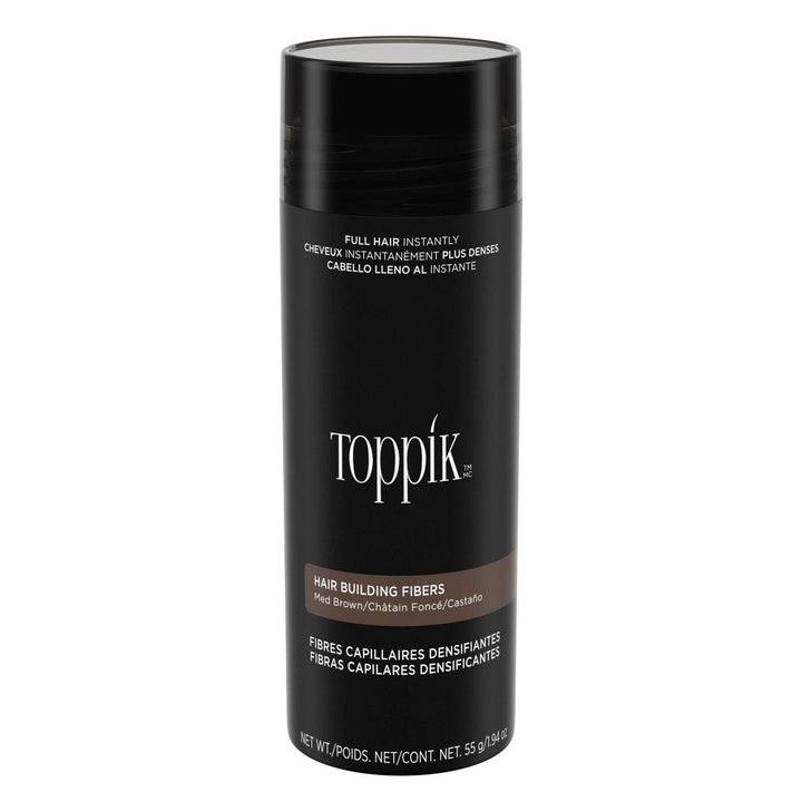 Toppik medium brown shaker front showing product benefit of instant fullness