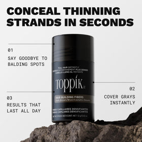 Toppik close-up of opened container highlighting keratin fiber texture