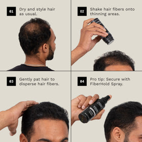 Toppik fibers resisting wind and light moisture for lasting hold